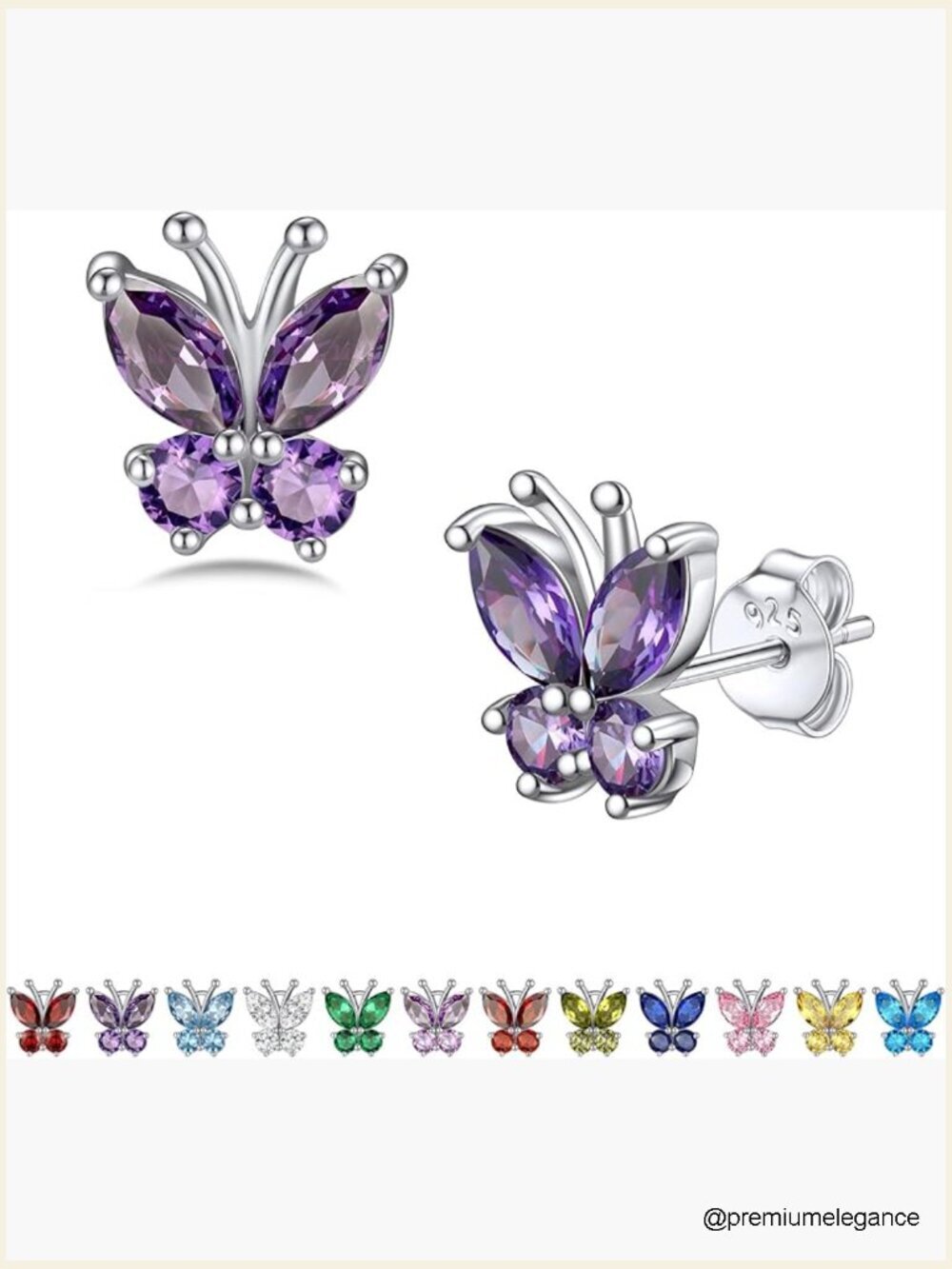 Gold Butterfly Stud Earrings Hypoallergenic CZ Birthstone Gift